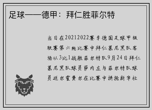 足球——德甲：拜仁胜菲尔特